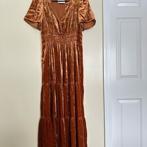 Anthropologie Rust Velvet Maxi Dress